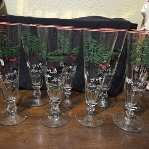 Vintage 1950's Pilsner Currier&Ives Making Hay Glass Set Of 8